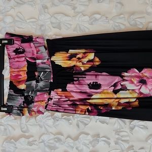 Style & Co, Black, Pink, Orange, Maxi Dress, Strapless, Petite, Medium